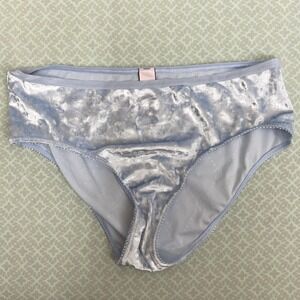 NWOT Victoria's Secret Silver Blue Spellout Velour Bikini Panties Women Size M